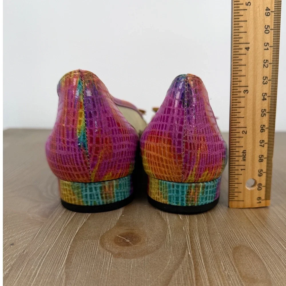 Vaneli Womens 9N Rainbow Snakeskin Print Leather Mesh Bow Flats Pumps Dopamine